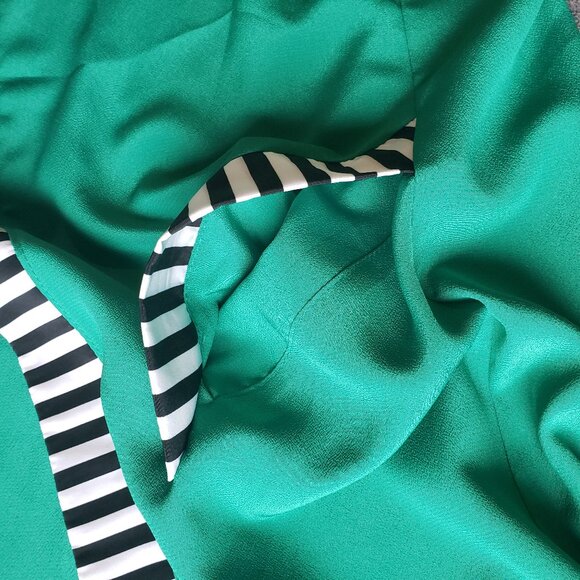Lux Vintage PODIUM Paris Sheer Deep Green w Black + White Strip Trim Robe - Picture 10 of 12